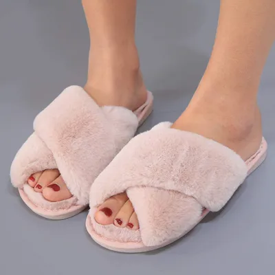 Produktbild von Dame Lammfell Hausschuhe Flauschig Fellhausschuhe für ganze Jahreszeit Fluffy Plüsch Schlappen Indoor/Outdoor Anti-Rutsch Pantoffeln Gr.42-43