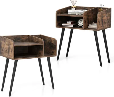 Immagine prodotto di Comodino KOMFOTTEU con ripiani aperti, tavolino 50 x 32 x 58 cm con gambe in metallo, comodino stretto per camera da letto e soggiorno (2, stile industriale)