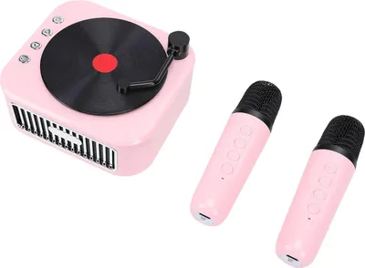 Obrázek produktu pro Mini karaoke stroj hračka pro děti, dospělé, chlapce a dívky, přenosný Bluetooth reproduktor se 2 bezdrátovými mikrofony, domácí párty, outdoorové aktivity, cestování, růžová barva