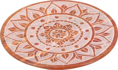 Produktbild von Indischer Räucherstäbchenhalter Ø 10 cm aus Speckstein, Kerzenteller - Mandala Orange, Rot, Räucherstäbchen Halter