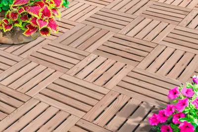 Produktbild von WOODTEX | 6 Pack | Naturbelassen 40x40 cm Terrassenfliesen aus Lärche, Holzfliesen, WPC Terrassenplatten, Holzoptik, verlegefertig, wetterfest, pflegeleicht, langlebig