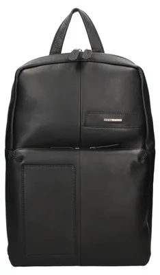 Immagine prodotto di Zaino da uomo Momo Design, in vera pelle nera, con chiusura a zip, dimensioni 30x40x13 cm