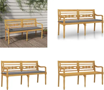 Produktbild von vidaXL Batavia Bank mit Grauem Kissen 150 cm Massivholz Teak - Bank - Bänke - Gartenbank - Sitzbank