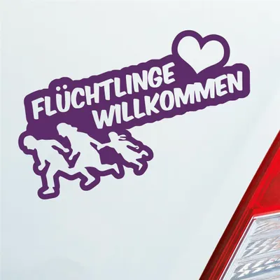 Produktbild von Auto Aufkleber Refugees Welcome Flüchtlinge Willkommen 20x9 cm Lila Sticker Heckscheibenaufkleber