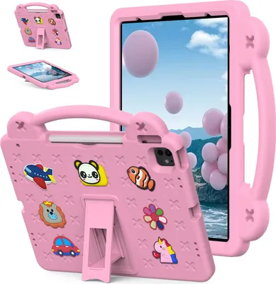 Produktbild von Schutzhülle für iPad Pro 13" M4 2024/iPad Air 13" M2 2024/iPad Pro 12.9 2022/2021/2020/2018 Niedliche Hülle für Kinder, Stoßfest mit Griff Ständer Pink