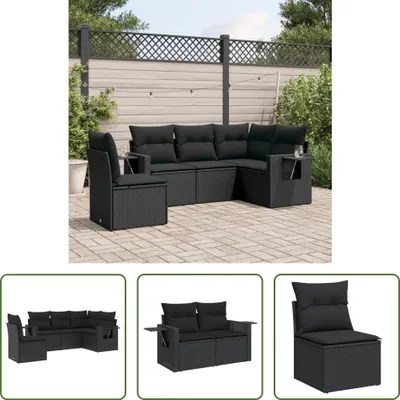 Produktbild von The Living Store 5-tlg. Garten-Sofagarnitur mit Kissen Schwarz Poly Rattan