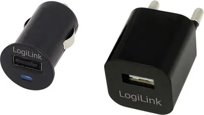 Produktbild von LogiLink USB-Ladegeräte-Set 12 + 230 Volt schwarz