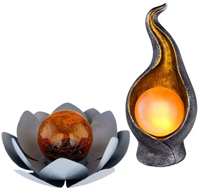 Produktbild von 2er Set LED Solarleuchten in Flammen- und Lotosblumen Design