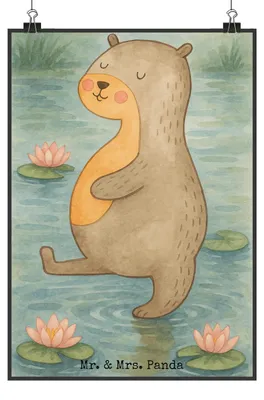Produktbild von Mr. & Mrs. Panda Bild Otter Bauch Design DIN A2 - Weiß - Geschenk, Zufrieden, Seeotter See, Kunstdruck, Satt, wanddeko, Sportmuffel, Essen. Foodlover, voll Gefuttert