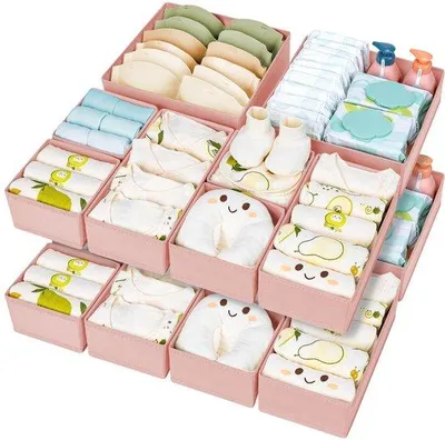 Image de Lot de 12 accessoires de rangement en tissu - Organiseur de tiroir, boîte de rangement 12 pièces, organiseur de sous-vêtements pliable en tissu, organiseur de penderie pour vêtements, chaussettes, vêtements de café
