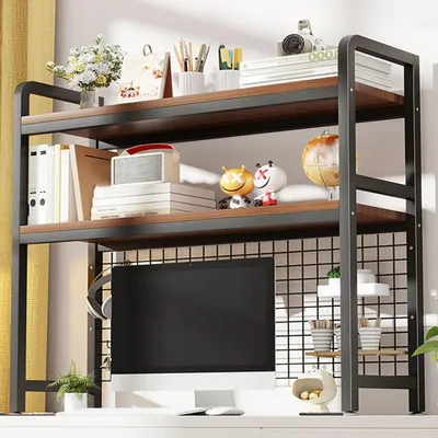 Image de Étagère de bureau en métal, noire, 3 niveaux, 115 cm