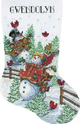Produktbild von Design Works Kreuzstich Stickpackung "Weihnachtsstrumpf Schneemänner", Zählmuster, 43x30cm