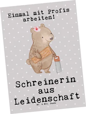 Produktbild von Mr. & Mrs. Panda Postkarte Schreinerin Leidenschaft - Grau Pastell - Geschenk, Fotokarte, Grußkarte, Ansichtskarten, Postkarten, Ansichtskarte