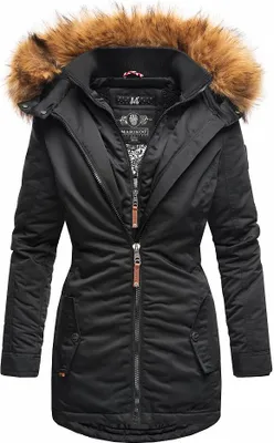 Produktbild von Marikoo Sanakoo Damen Winter Parka Mantel mit Kapuze Winterjacke Kunstfellkragen Wintermantel Schwarz Gr. 34 - XS