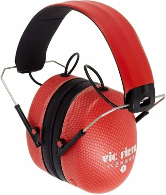 A pair of red and black Vic Firth headphones.