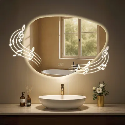 Immagine prodotto di Specchio da bagno Bluetooth, specchio da parete, illuminazione LED e antiappannamento, IP44, dimmerabile,