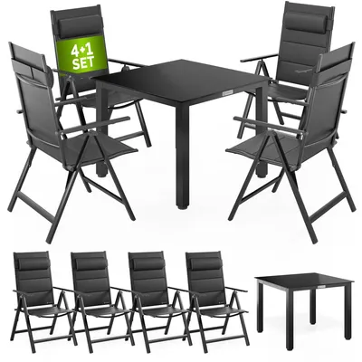 Produktbild von CASARIA® Gartenmöbel Set 4 Stühle Klappbar mit Gartentisch Alu inkl. Kopfkissen 8-fach verstellbare Rückenlehne 90x90cm Wetterfest Outdoor Terrasse Balkon Sitzgruppe Anthrazit