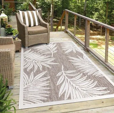 Produktbild von Famanu Outdoor-Teppich Beige mit Palmblättern - 120 x 170 cm