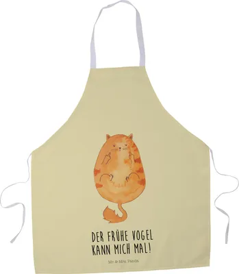 Produktbild von Mr. & Mrs. Panda Schürze Katze Frühaufsteher - Gelb Pastell - Geschenk, Tiger, Mittelfinger, Kochschürze, Verschlafen, Genervt, Küchenzubehör, Katzen, Kaffee