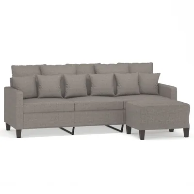 Image de vidaXL Canapé 3 places avec pouf Taupe 180 cm Tissu