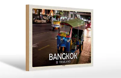 Produktbild von Holzschild Reise 30x20cm Bangkok Thailand Tuk Tuk Geschenk
