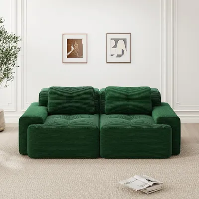 Zdjęcie produktu dla Modułowa sofa Cord, kolor zielony, dwuosobowa, mała sofa, wygodna sofa do spania, idealna do salonu, głębokość siedziska 74 cm, przyjazna dla zwierząt, wymiary: 204x104x69 cm
