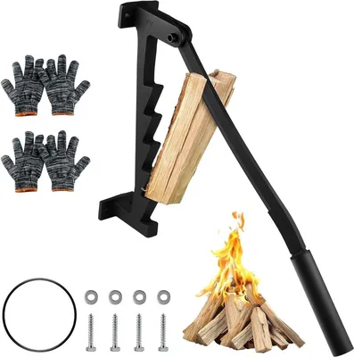 Immagine prodotto di Spaccalegna manuale Acciaio al carbonio con guanti – Supporto a parete e lama per spaccalegna per campeggio e barbecue