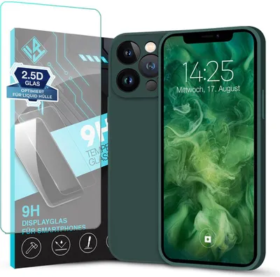 Produktbild von Hülle für Apple iPhone 12 Pro Max mit 9H Displayglas Displayschutz Plus Case Cover Bumper Silikon Softgrip Schutzhülle Farbe: Grün