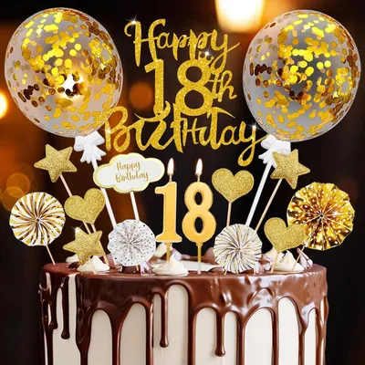 Imagen del producto de Decoración para pastel de 18 cumpleaños (niña/niño) - ¡Feliz 18º cumpleaños!