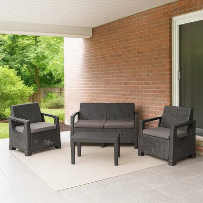 Produktbild von Dmora Outdoor-Sitzgruppe Mioglia Anthrazit, 4 Plätze, Beistelltisch