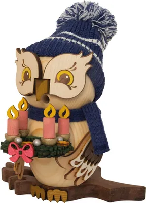 Produktbild von Drechslerei Kuhnert Räucherfiguren - Eule mit Lichterkranz - aus Holz - ca. 15 cm - für Räucherkerzen - schicke Dekoration für jedes Zimmer