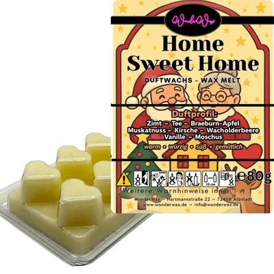 Produktbild von WonderWax Duftwachs Weihnachten Wax Melts für Duftlampe, 6 Herzen Duftmelt Wachsmelt Sojawachs Duftwachs Würfel für Raumdüfte, Wachs Duftöl Winter Indoor Schmelzen für Aromalampe Home Sweet Home