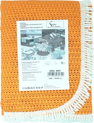 Wunderlich Gartentischdecke Rustikal mit Fransen - Weichschaummaterial - Orange 130x160cm