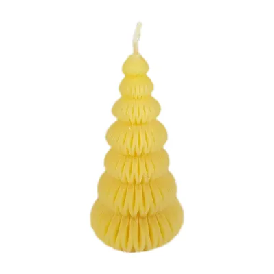 Produktbild von Bienenwachskerze Tannenbaum Kerze 8 cm gestapelte Ringlagen – Weihnachtsdeko