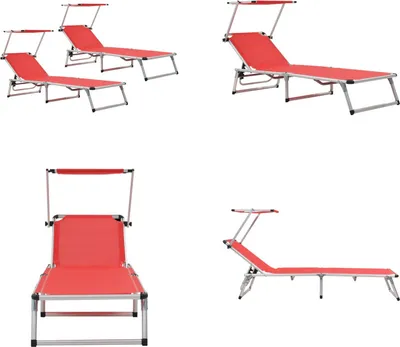 Zdjęcie produktu dla vidaXL Składane leżaki ogrodowe z daszkiem 2 szt. Aluminium Textilene Red - Leżak ogrodowy - Leżaki ogrodowe - Leżak - Leżaki