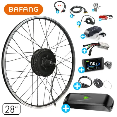 Produktbild von windmeile | Bafang E-Bike Hinterrad Umbausatz, Nabenmotor G040 mit Akku und komplettem Zubehör, Schwarz 28 Zoll Schraubkranz Umbau Kit Pedelec