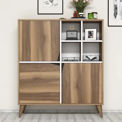 Produktbild von Skye Decor, Pulse - Walnut, White, Mehrzweckschrank, Nussbaum, 100 % MELAMINBESCHICHTETE SPANPLATTEN, 100 x 30 x 115 cm