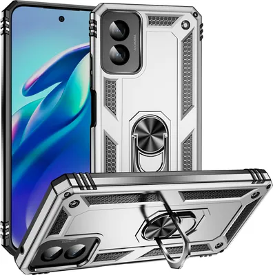 Produktbild von Schutzhülle für Motorola Moto G Power (2024) Dual Layer Robust Militäre Fallschutz Hülle mit Ringhalterung Ständer Silber