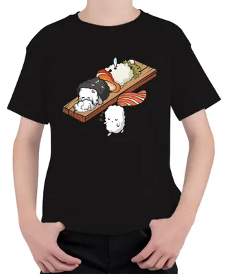 Zdjęcie produktu dla Kawaii Sushi Cute Onigiri Nigiri Cat Cartoon Japan Anime Uni  Kids T-Shirt, Czarny, 128
