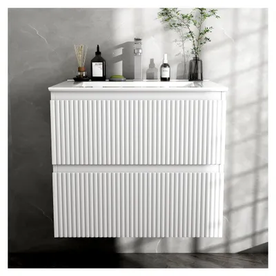 Produktbild von Waschtisch mit Unterschrank 60 cm, inklusive Keramikwaschbecken, modernes Badezimmermöbel-Set in Weiß
