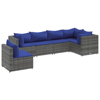 Produktbild von 6-tlg. Garten-Lounge-Set mit Kissen Grau Poly Rattan