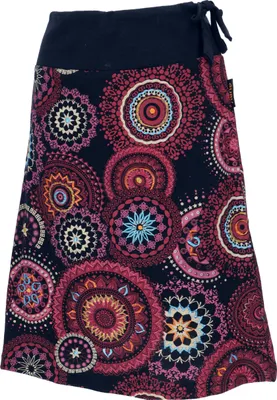 Zdjęcie produktu dla Haftowana spódnica do kolan, boho chic, retro mandala - różowy, damska, bawełna, rozmiar: L/XL