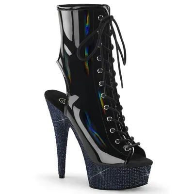 Produktbild von BEJEWELED-1016-6 Pleaser Plateaustiefeletten mitternachtsschwarz Strass Holo Lack