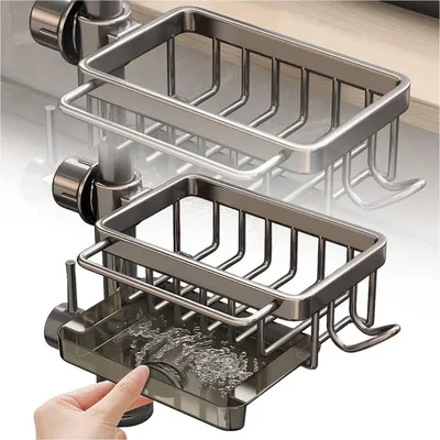 Produktbild von Spülbecken Organizer mit Selbstentleerender,  Spüle Organizer, Schwammhalter Spülbecken für Küchen, Grau