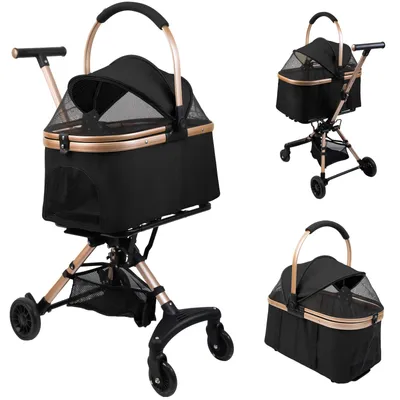 Produktbild von 3 in 1 Haustierbuggy für kleine Hunde & Katzen,Klappbar Hundewagen mit abnehmbarer Transportbox & Autositz,Pet Stroller Haustierwagen Oxford Bis 20kg