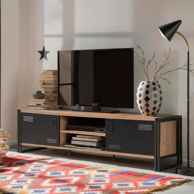Image de Cyprien - Meuble TV, 180x45x50 cm Chêne Marron, une Étagère