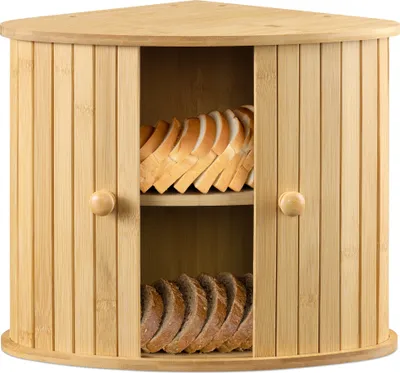Produktbild von Navaris Brotkasten Ecke aus Bambus - Eckbrotkasten zwei Etagen - Brotbox aus Holz - Box für die Küche - Brotkorb 30x30x31cm - Aufbewahrung Schrank
