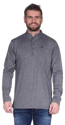 Produktbild von Herren Basic Langarm Shirt Stehkragen; Dunkelgrau XL