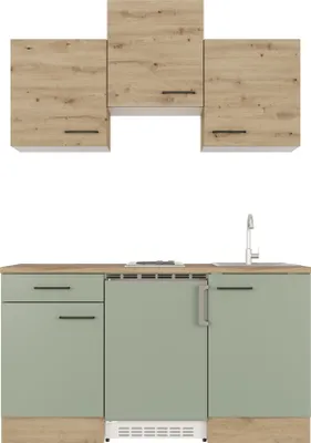Produktbild von Flex Well Singleküche mit Geräten Cara 150,5 cm grün eiche matt zerlegt Variante reversibel 00012490