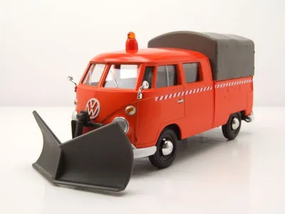 Produktbild von Motormax 79593 VW T1 Pritsche Plane orange mit Schneepflug 1:24